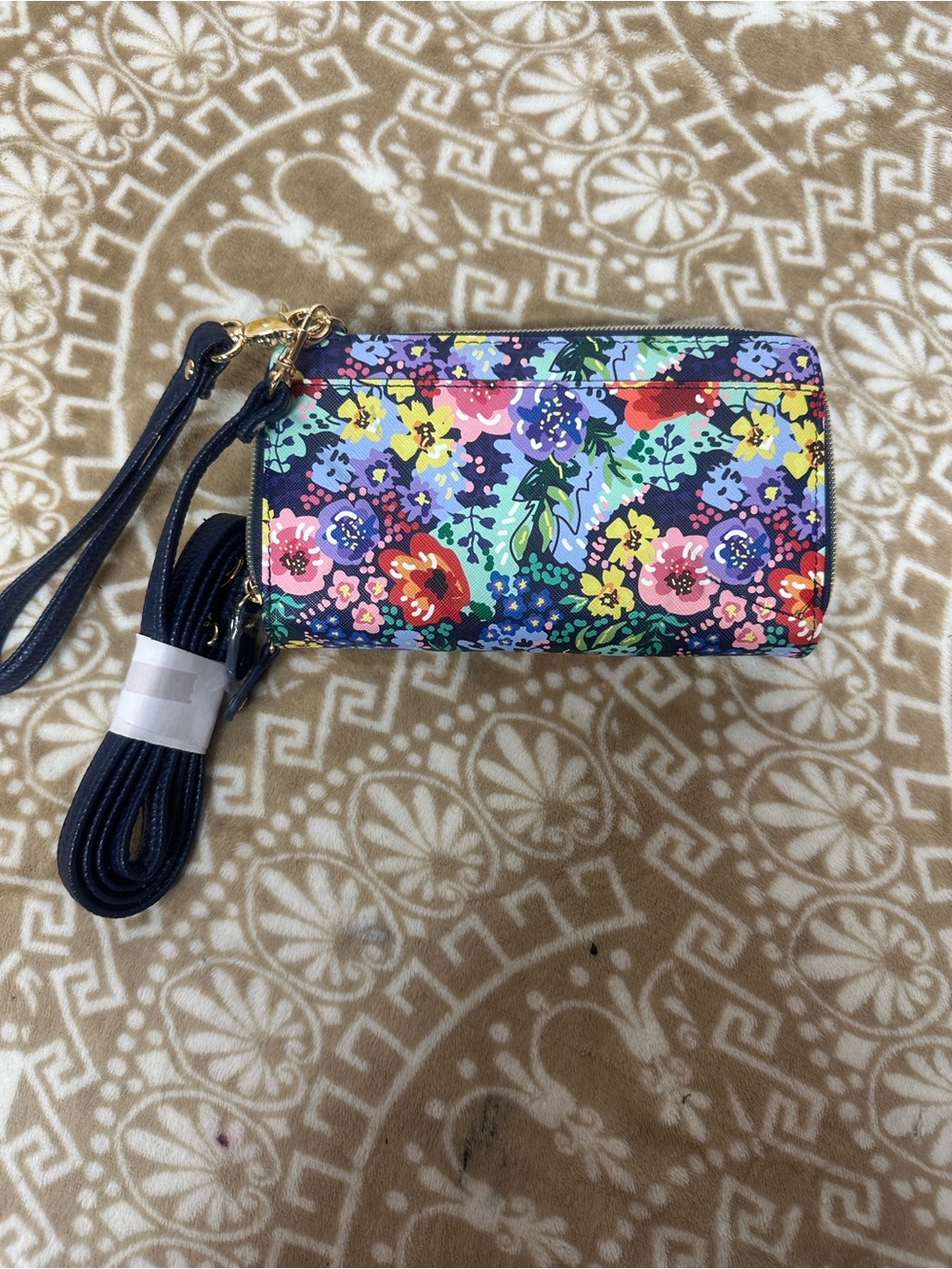 Julia Buxton RFID Floral Wristlet Crossbody with Gold Hardware